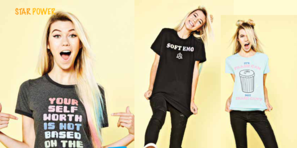 Jessie Paege modeling shirts from her Hot Topic line.